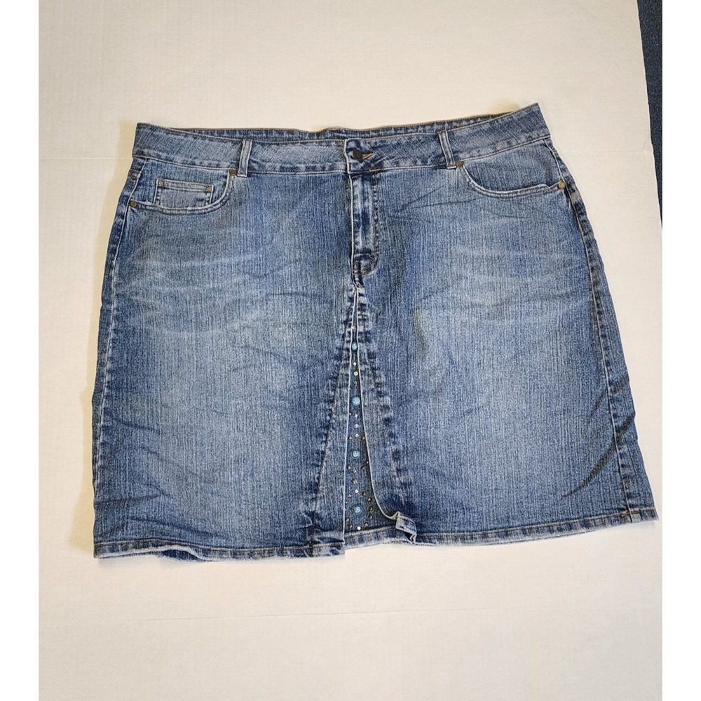 Kikit Womens  pleated‎ knee length denim skirt with bead embellishments  Size 24
